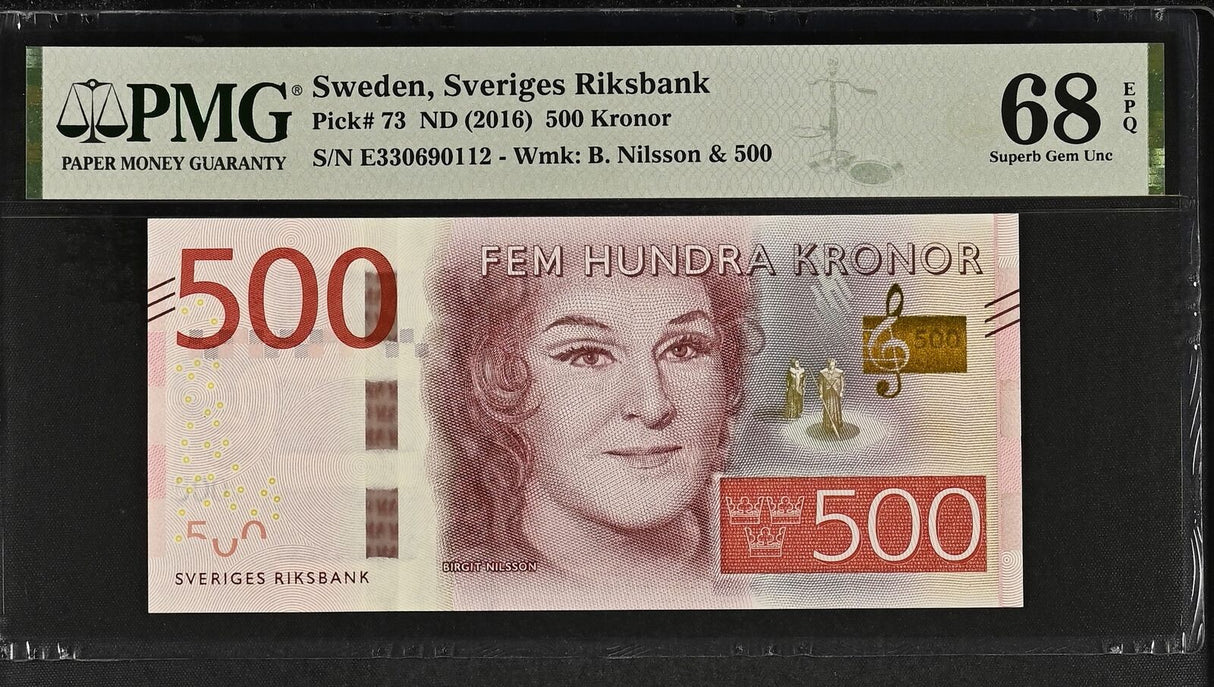 Sweden 500 Kronor ND 2016 P 73 Superb Gem UNC PMG 68 EPQ