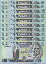 Zambia 10 Kwacha ND 1980/1988 P 26 e UNC LOT 100 PCS 1 BUNDLE