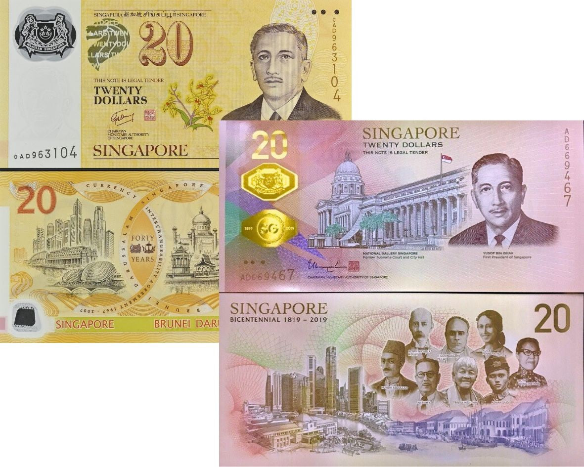 Singapore SET 2 PCS 20 Dollars 2007 2019 P 53 P 63 UNC