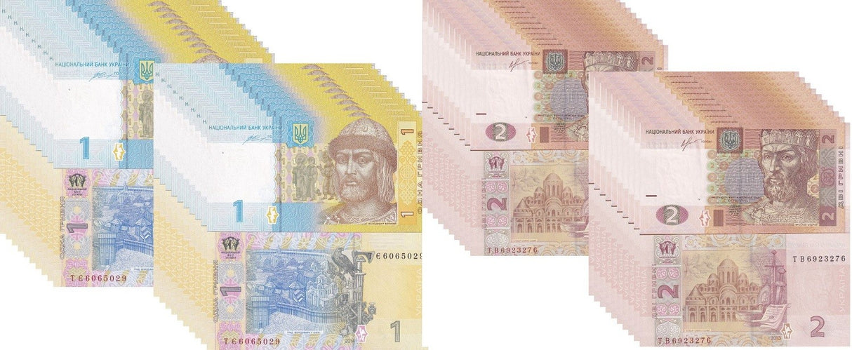 Ukraine Set 2 X Lot 20 UNC 1 2 Hrivna Random Date P 116 117 Yaroslav, Vladimir