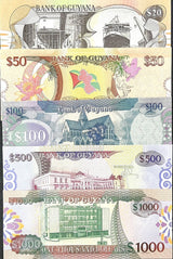 Guyana Set 5 UNC 20 50 100 500 1000 Dollars Random Date P 30 36 37 38 P 41