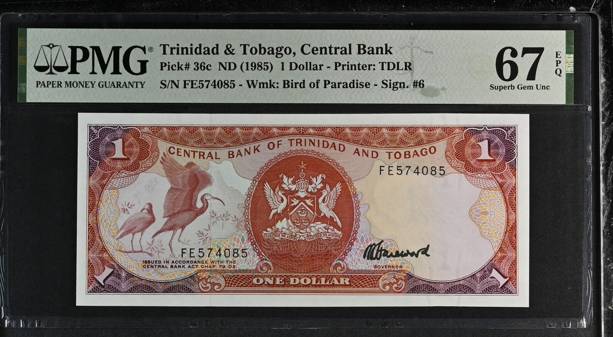 Trinidad & Tobago 1 Dollar ND 1985 P 36 c Superb Gem UNC PMG 67 EPQ