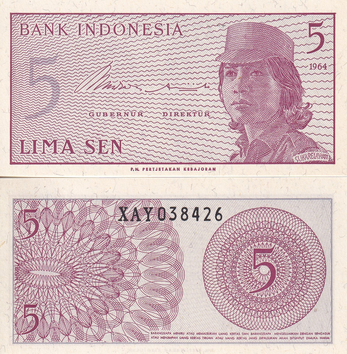 Indonesia 5 Sen 1964 P 91 UNC Pertjetakan Kebajoran