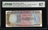 India 100 Rupees ND 1983 P 86 d Superb Gem UNC PMG 67 EPQ TOP w/ Issue Pin hole
