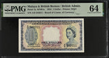Malaya British Administration 1 Dollar 1953 P 1 a Choice UNC PMG 64 , QEII, W&S
