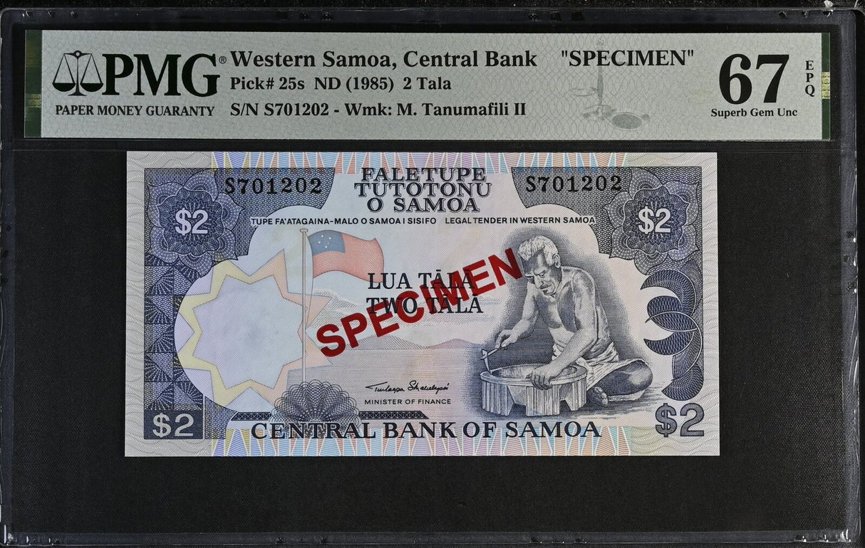 Western Samoa 2 TALA ND 1985 P 25 S SPECIMEN Superb Gem UNC PMG 67 EPQ TOP POP