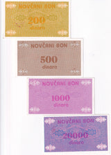 Bosnia & Herzegovina Set 4 UNC 200 500 1000 2000 Dinara ND 1992 P 48 49 50 52