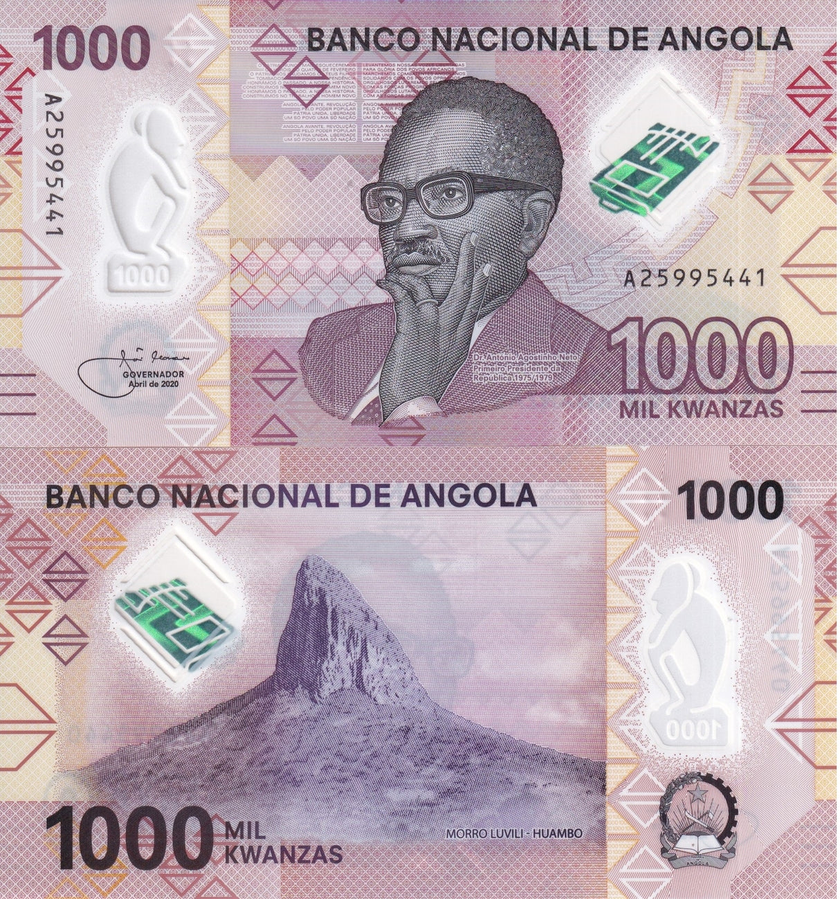 Angola 1000 Kwanzas 2020 P 162 a Polymer UNC ,Luvili Peak, Huambo