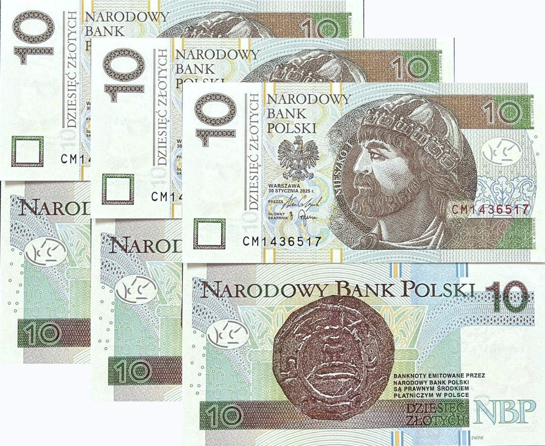 Poland 10 Zlotych 2025 P 183 NEW Date & Sign UNC LOT 3 PCS