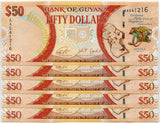 Guyana 50 Dollars ND 2016 P 41 Commemorative AUnc, 50th Independenc LOT 5 PCS