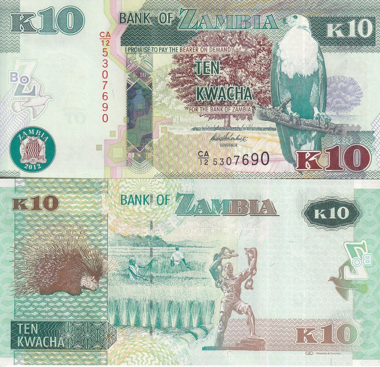 Zambia 10 Kwacha 2012 P 51 a UNC