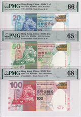 Hong Kong Set 3; 20 50 100 Dollars 2013 2014 HSBC P 214 Gem UNC PMG 65 66 68 EPQ