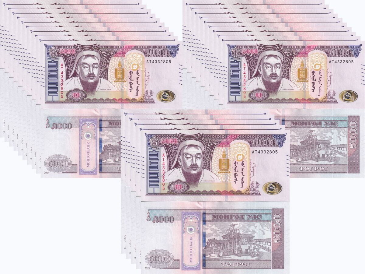 Mongolia 5000 Tugrik 2024 NEW Blind Mark P 76 UNC LOT 25 PCS 1/4 Bundle
