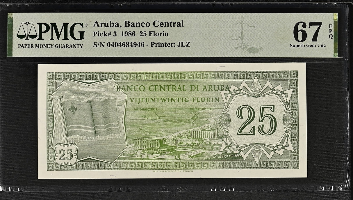Aruba 25 Florin 1986 P 3 Superb Gem UNC PMG 67 EPQ