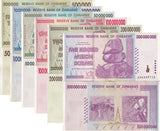 Zimbabwe SET 6 XF 500K, 1 50 100 200 500 Million Dollars 2008 P 76 77 79 80 - 82