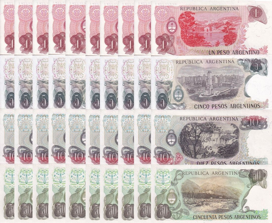 Argentina Set 4 X LOT 10 = 40 UNC 1 5 10 50 Pesos Nd 1983 P 311 312 313 314