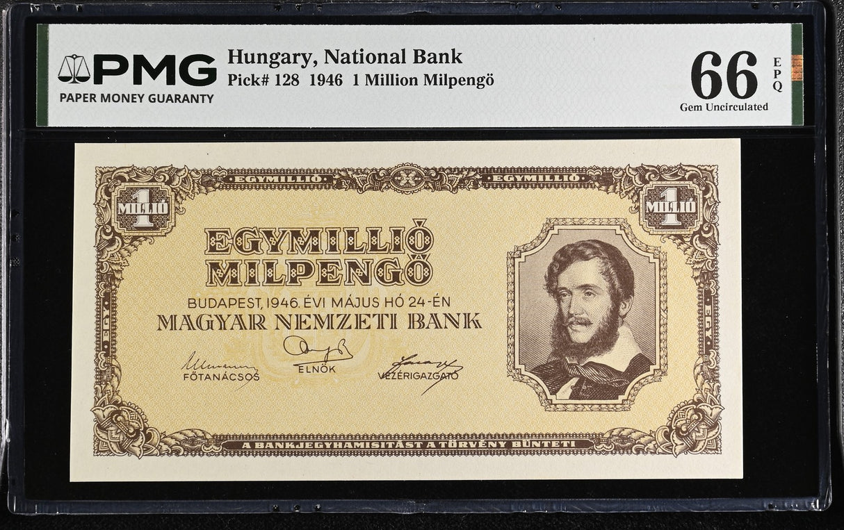 Hungary 1 Million Milpengo 1946 P 128 Gem UNC PMG 66 EPQ