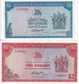 Rhodesia Set 2 AU-UNC 1 2 Dollars 1979 P 38 P 39 WTM Zimbabwe Bird