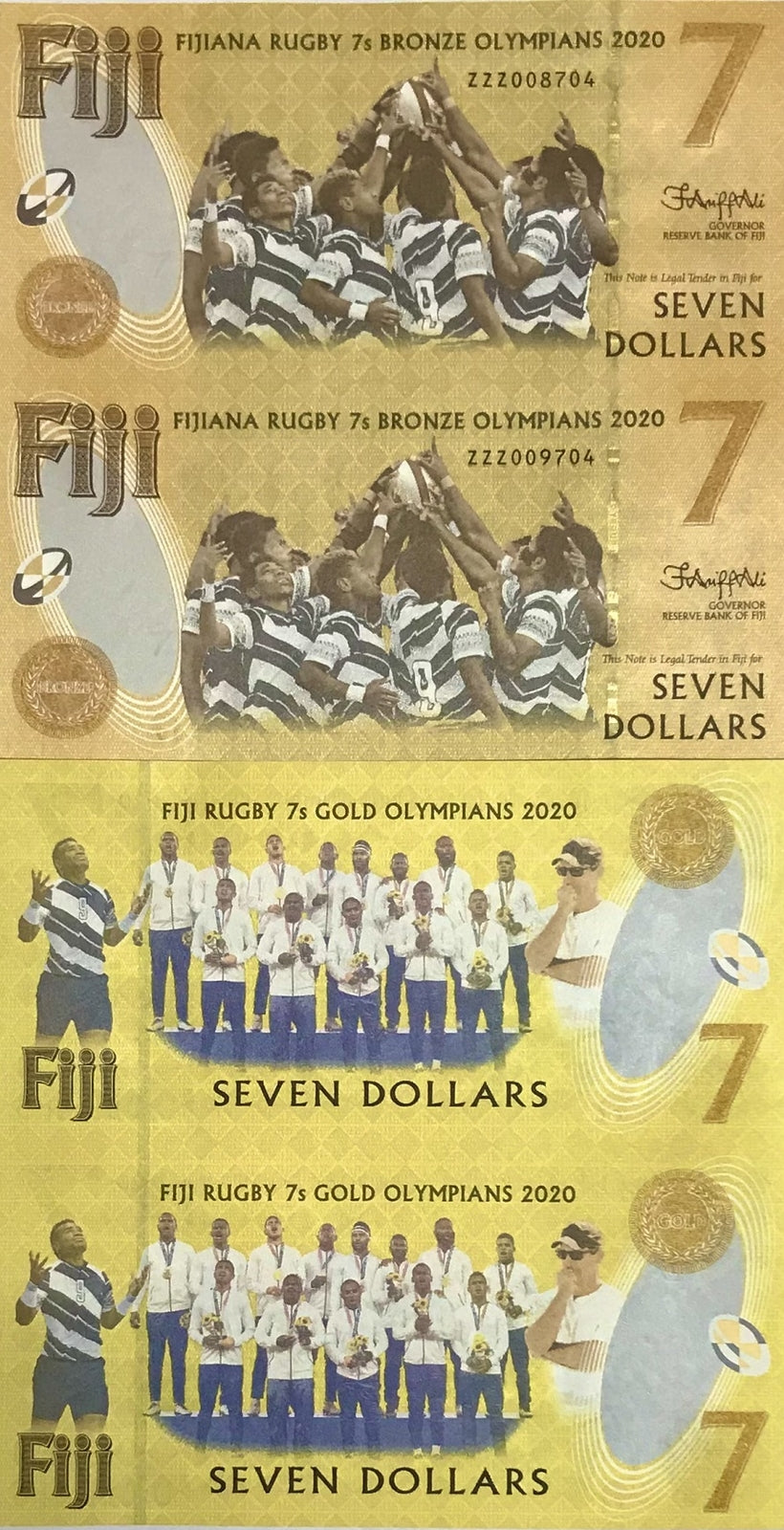 Fiji 7 Dollars 2020 UNCUT SHEET OF 2 UNC ZZZ Replacement P 122* UNC
