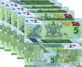 Trinidad & Tobago 5 Dollars 2020/2021 Polymer Bird P 61 UNC LOT 5 PCS