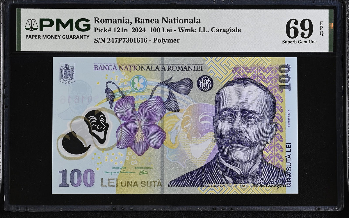 Romania 100 Lei 2024 P 121 n Polymer Superb Gem UNC PMG 69 EPQ