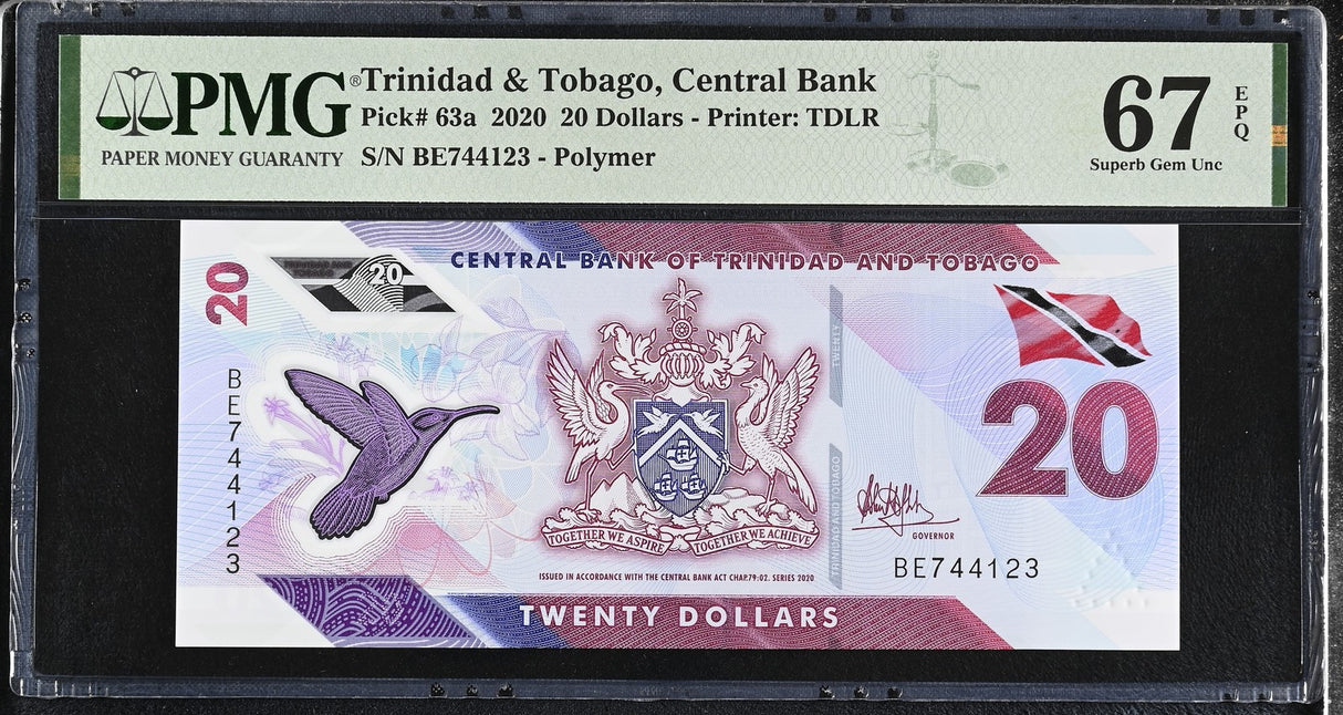 Trinidad & Tobago 20 Dollars 2020 P 63 a Superb Gem UNC PMG 67 EPQ