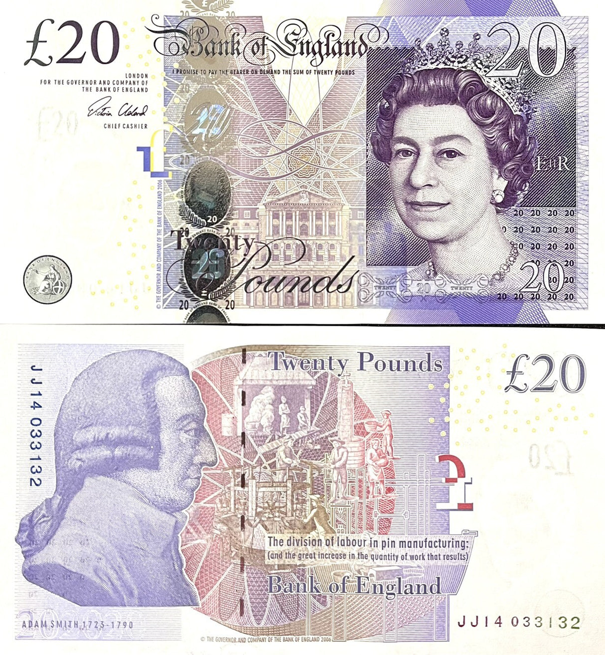 Great Britain 20 Pounds 2006 P 392 c Sign V. Cleland Queen Elizabeth QEII UNC