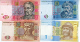 Ukraine Set 4 Pcs 1 2 5 10 Hrivna Random Date P 116 117 118 119 UNC