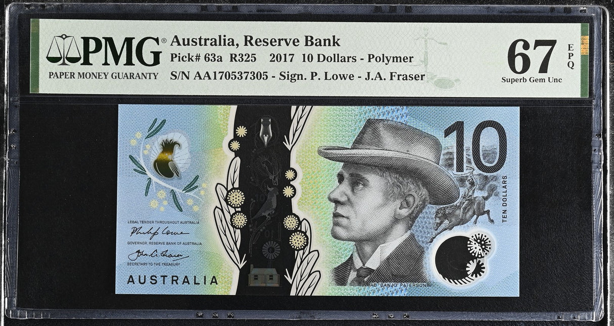 Australia 10 Dollars 2017 P 63 a AA PREFIX Polymer Superb Gem UNC PMG 67 EPQ