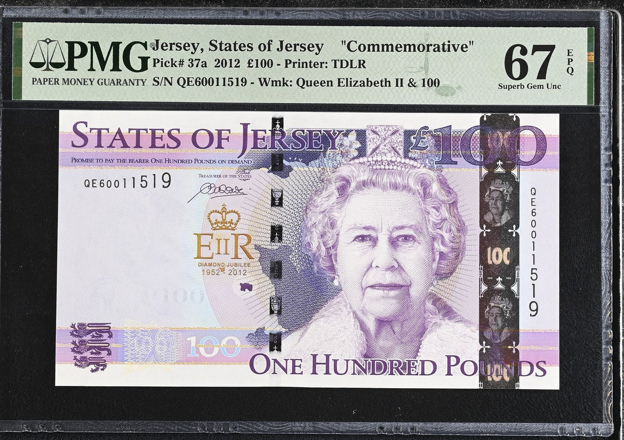 Jersey 100 Pounds 2012 P 37 a Commemorative Superb Gem UNC PMG 67 EPQ