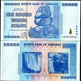 Zimbabwe SET 2 Pcs 50 100 Trillion Dollars 2008 P 90 P 91 AUnc