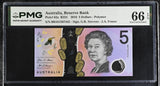 Australia 5 Dollars 2016 P 62 a Polymer Gem UNC PMG 66 EPQ