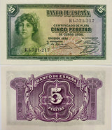 Spain 5 Pesetas 1935 P 85 UNC , Silver Certificates Issue ,Bradbury Wilkinson