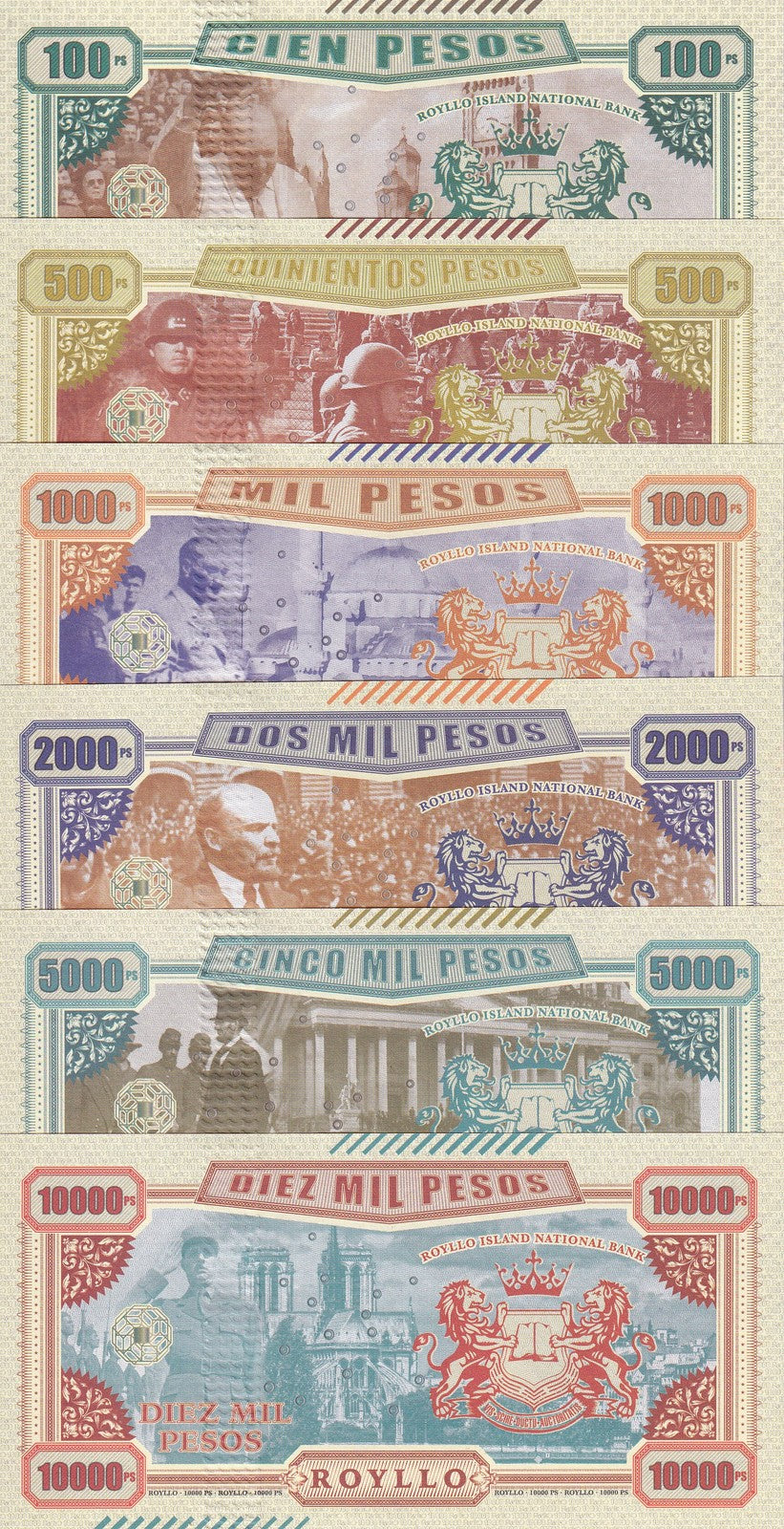 Royllo Set 6 , 100 500 - 2000 -10000 Rands 2019 Fantasy Gaulle Lincoln Lenin