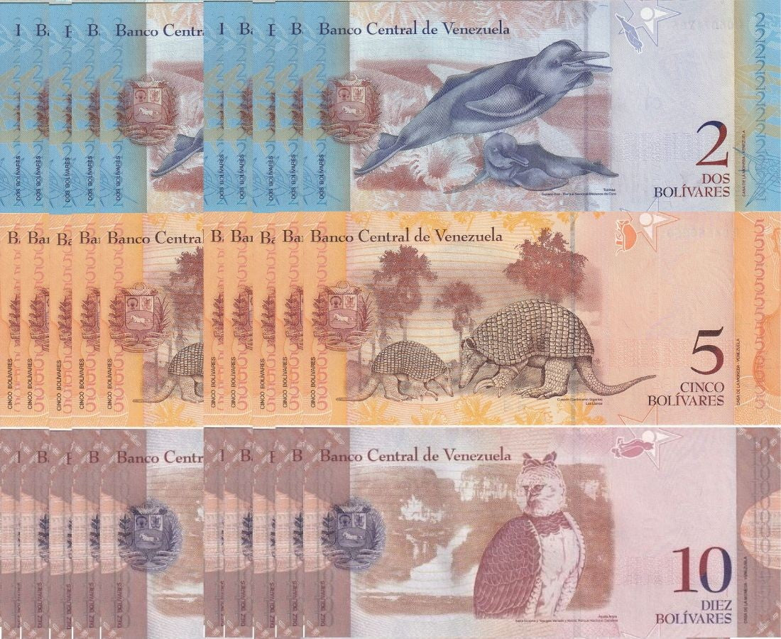 Venezuela SET 3 x LOT 10 = 30 UNC 2 5 10 Bolivares Random Years P 88 89 90