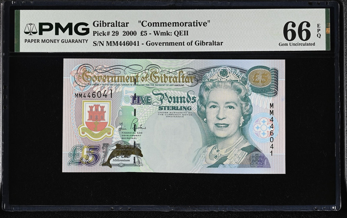Gibraltar 5 Pounds 2000 P 29 Commemorative Gem UNC PMG 66 EPQ