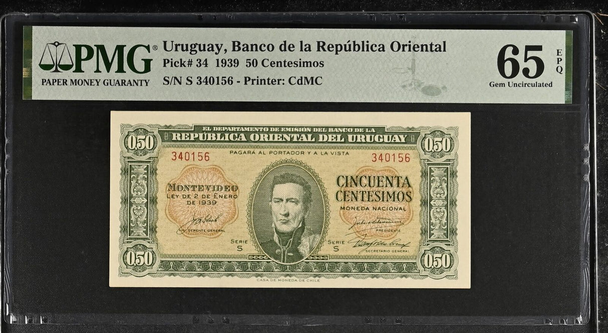 Uruguay 50 Centesimos 1939 P 34 Gem UNC PMG 65 EPQ