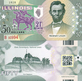 USA ILLINOIS 50 DOLLARS 2016 STATE 21st Abraham Lincoln POLYMER