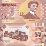 USA INDIANA 50 DOLLARS 2016 STATE 19TH POLYMER INDIANA P NEW WILBUR WRIGHT