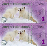 Arctic Territories 1 Dollar 2012 Polymer UNCUT SHEET 2 UNC , POLAR BEAR