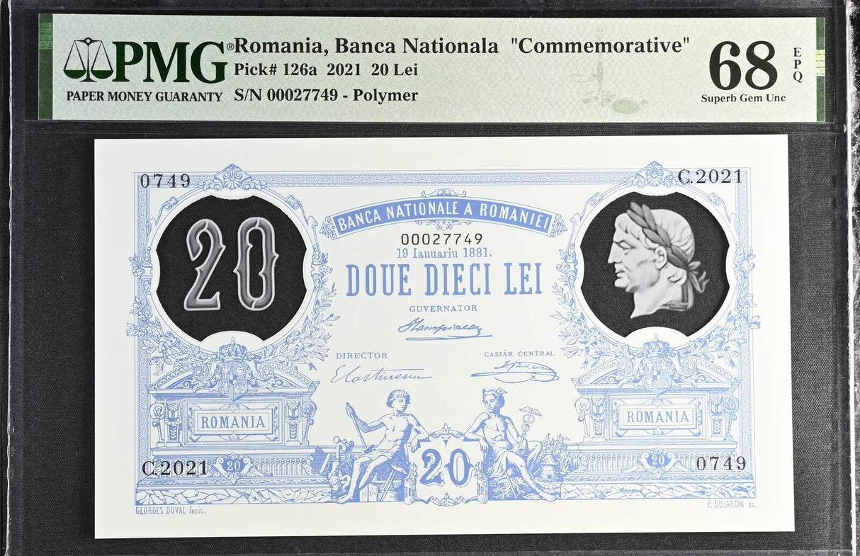 Romania 20 Leu 2021 Commemorative P 126 a Polymer Superb Gem UNC PMG 68 EPQ