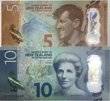 New Zealand Set 2 Pcs 5 10 Dollars 2015 P 191 192 UNC