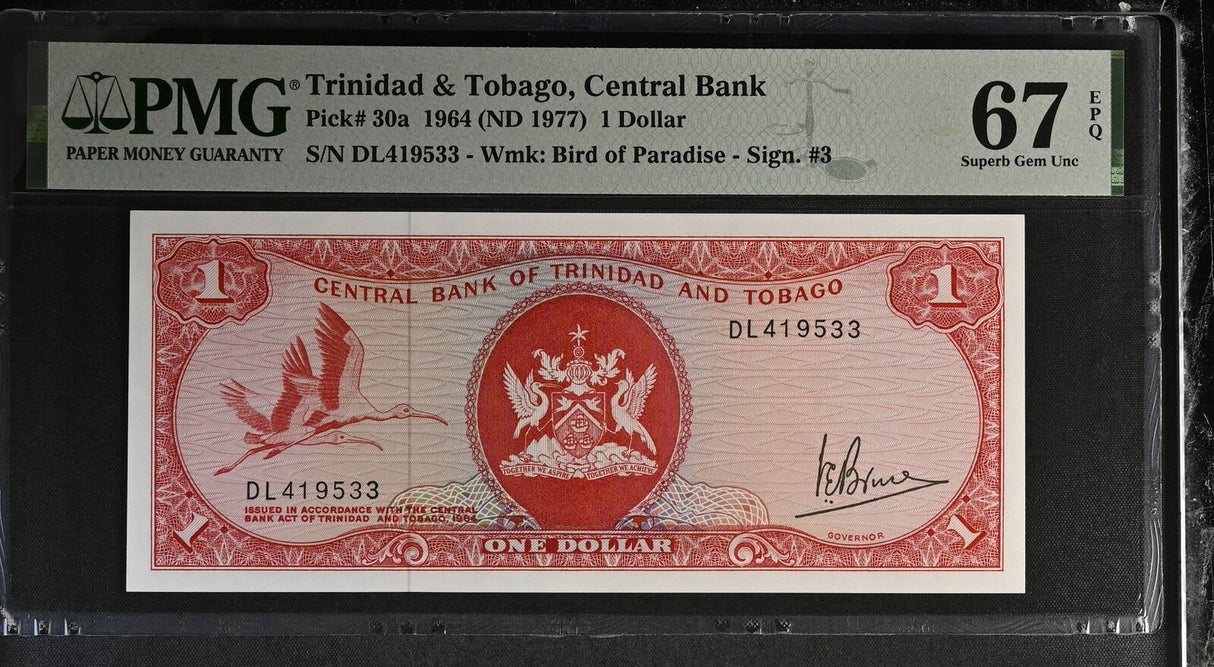 Trinidad & Tobago 1 Dollar 1964 ND 1977 P 30 a Superb Gem UNC PMG 67 EPQ