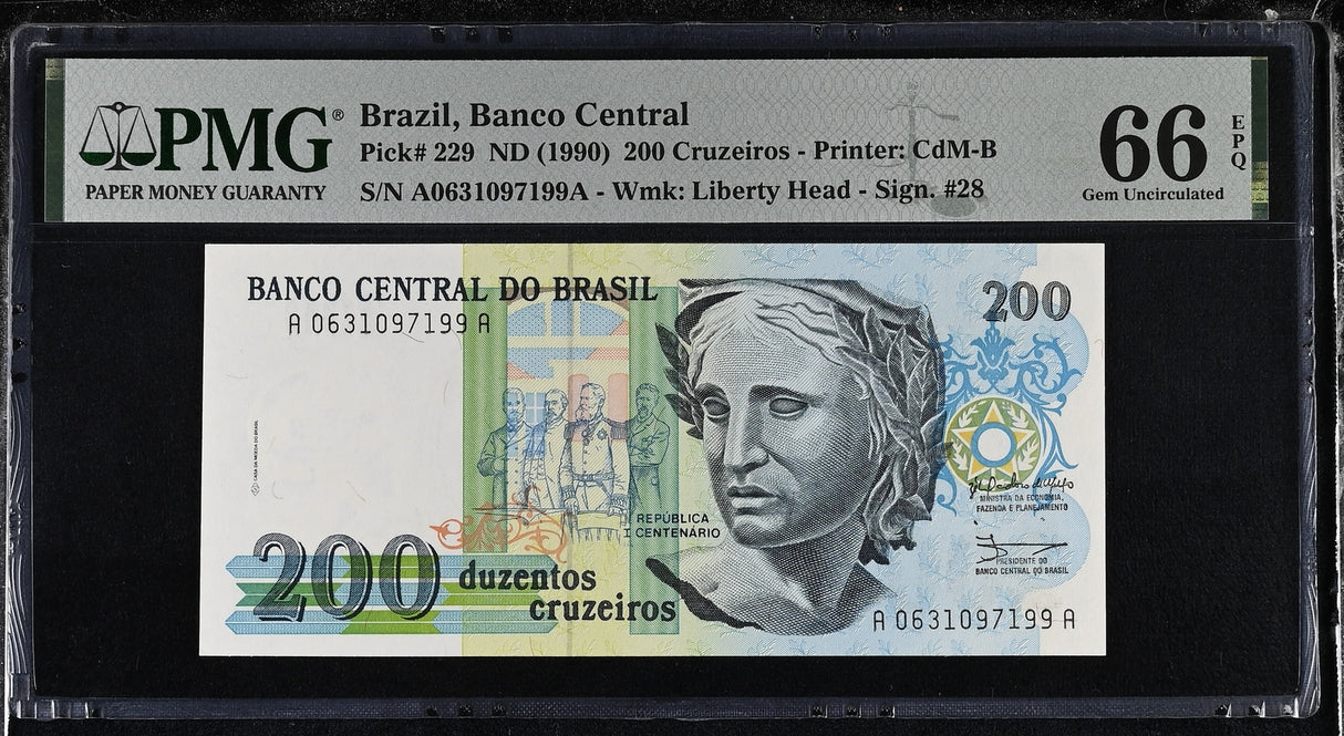 Brazil 200 Cruzeiros ND 1990 P 229 Gem UNC PMG 66 EPQ