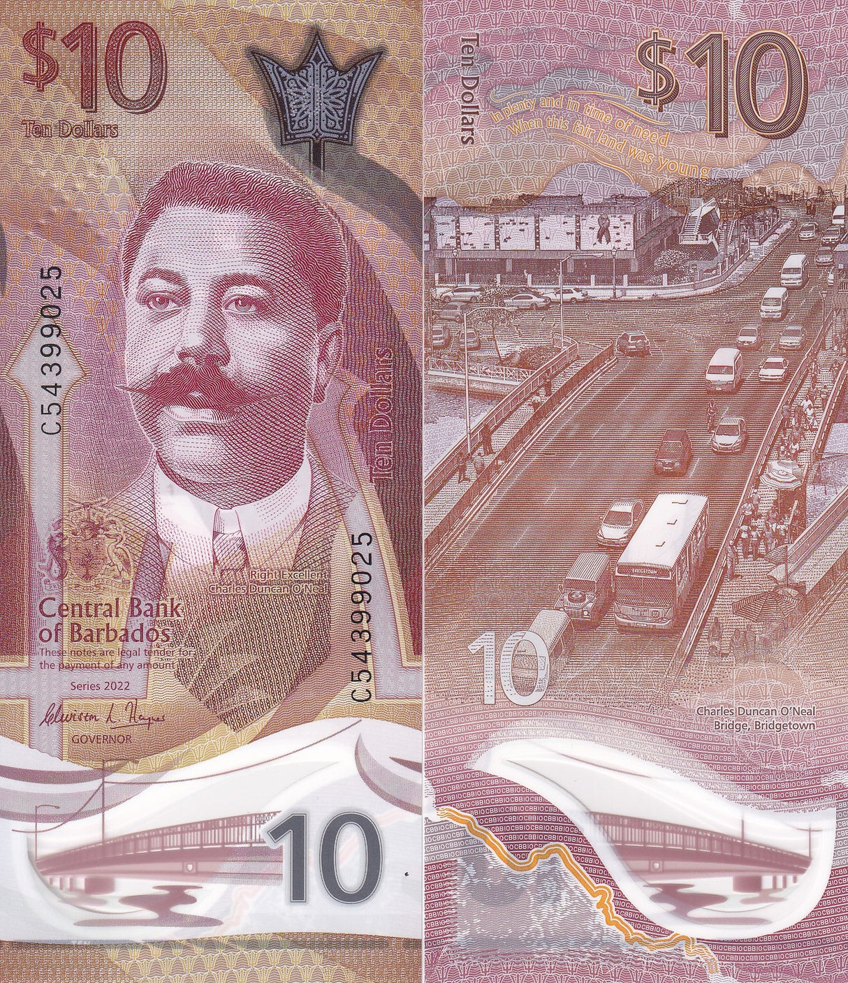 Barbados 10 Dollars 2022 Polymer P 82 UNC Careenage in Bridgetown