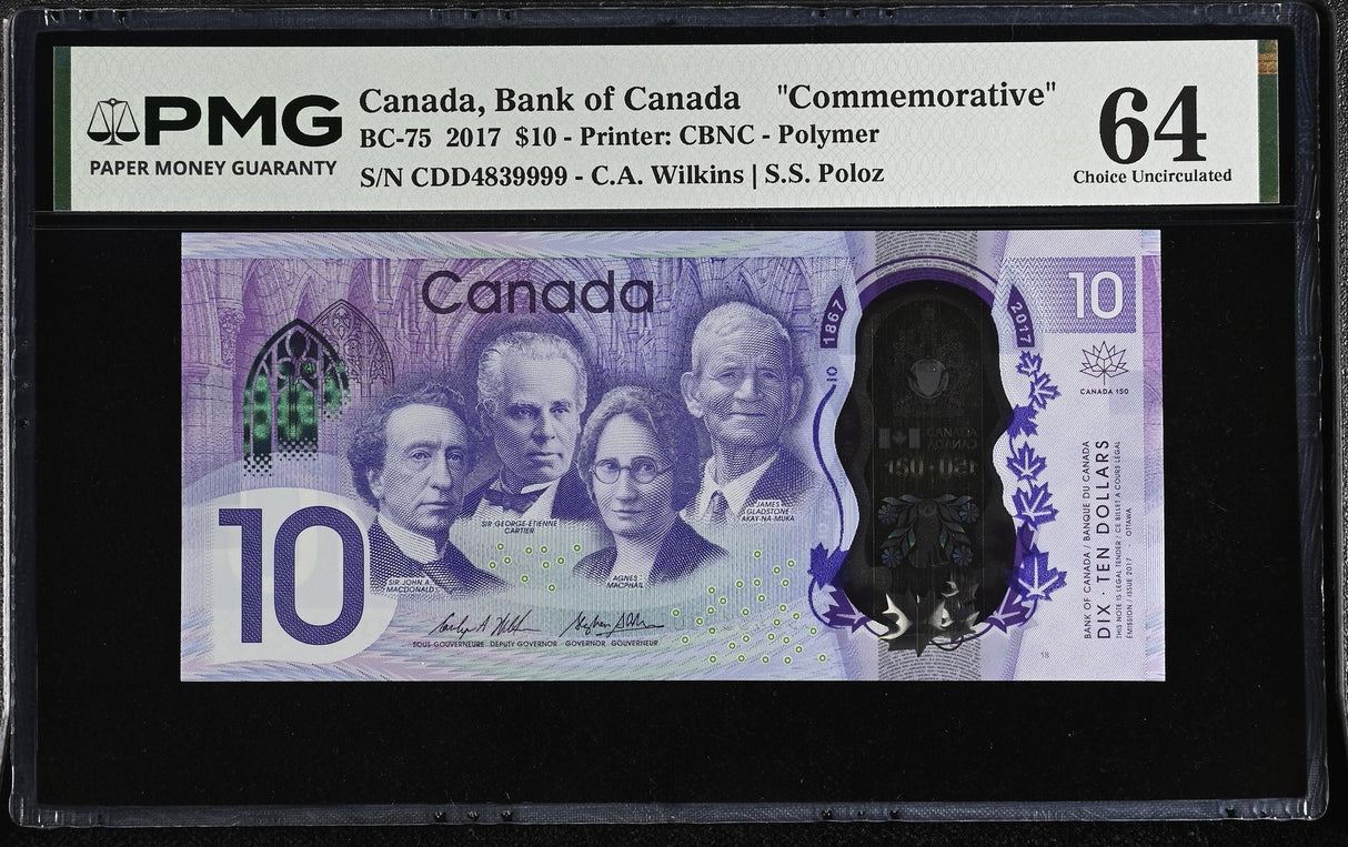 Canada 10 Dollars 2017 P 112 Comm. Commemorative Ending 9999 Choice UNC PMG 64