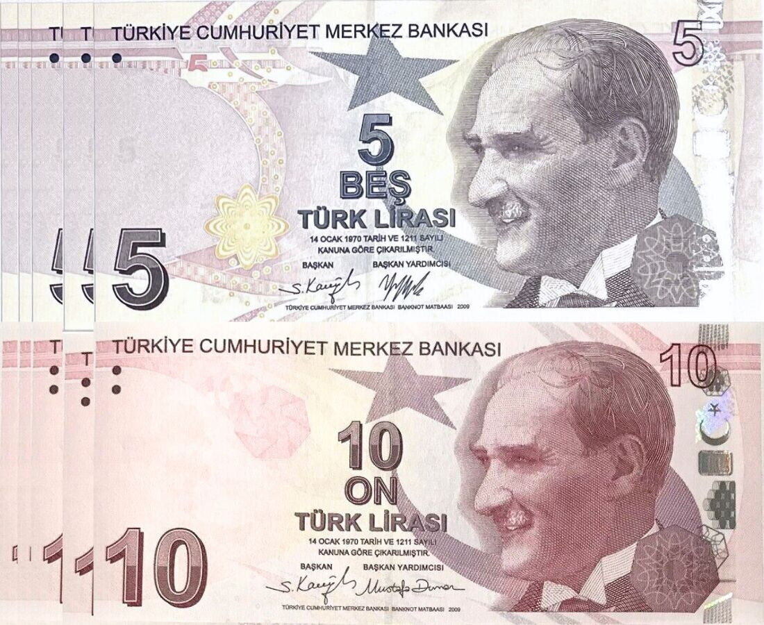 Turkey Set 2 UNC 5 10  Lira 2009/2020 P 222 P 223 Lot 5 Sets 10 Pcs