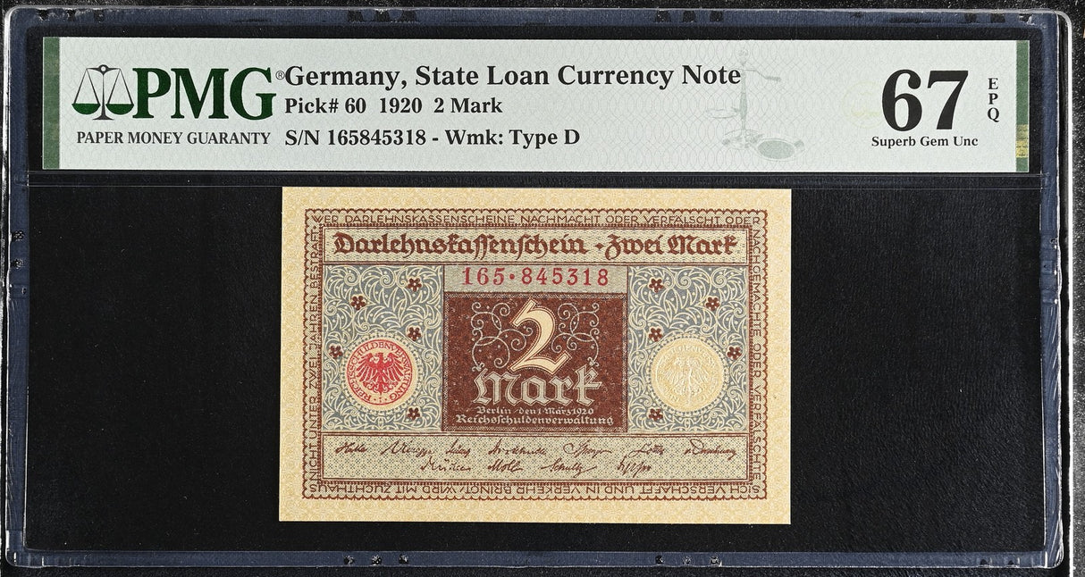 Germany 2 Mark 1920 P 60 Superb Gem UNC PMG 67 EPQ