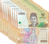 Indonesia 5000 Rupiah 2022 / 2024 P 164 UNC Lot 10 Pcs 1/10 Bundle