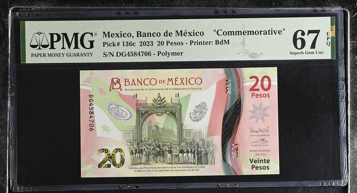 Mexico 20 Pesos 2023 P 136 c Commemorative Superb Gem UNC PMG 67 EPQ
